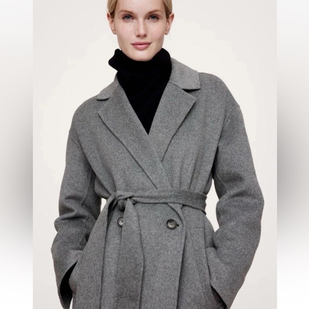 NWT! Banana Republic Black DOUBLE-FACED WRAP COAT Small S jacket wool blend - Picture 3 of 9